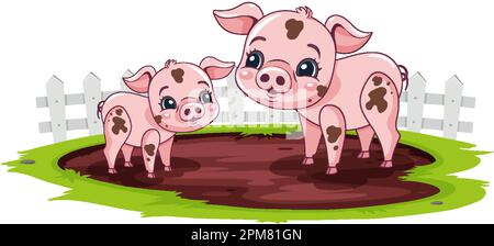 Cartoon Pigs Rolling in the Mud illustration Stock Vector