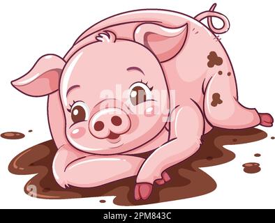 Cartoon Pig Rolling in the Mud illustration Stock Vector