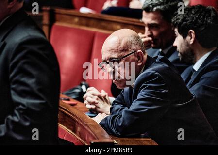 Antonin Burat / Le Pictorium -  Session of questions to the Government of April 11, 2023, at French National Assembly -  11/4/2023  -  France / Ile-de-France (region) / Paris  -  'Les Republicains' MP Eric Ciotti during the session of questions to the government of April 11, 2023, in the French National Assembly. Stock Photo