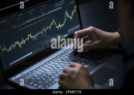Crop woman typing on laptop Stock Photo