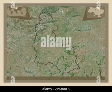 Sumy, region of Ukraine. High resolution satellite map. Corner auxiliary location maps Stock Photo