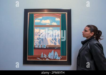 London, UK. 12th Apr, 2023. Unveiled in London, Modern and Contemporary masterpiece Rene Magruitte Le Domeine D'arnheim 1949, Est $15-$25 Million Over $250 Million worth of art on display at the New Bond Street Galleries. Credit: Paul Quezada-Neiman/Alamy Live News Stock Photo