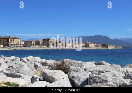 Old town and Citadelle, from Boulevard Pascal Rossini, Ajaccio, Corse-du-Sud, Corsica, France, Mediterranean Sea, Europe Stock Photo