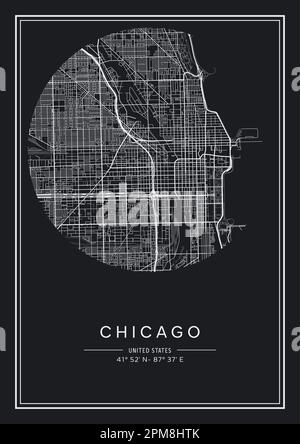 Black and white printable Chicago city map, poster design, vector illistration. Stock Vector
