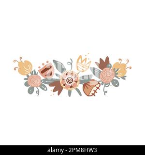 Beautiful Floral wreath with birds. Vector decorative round frame with stylized flowers and two birds. Decoration in naive scandinavian style. Stock Vector