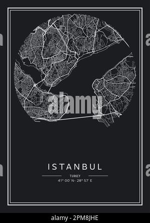 Black and white printable Istanbul city map, poster design, vector illistration. Stock Vector