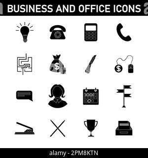 Collection of simple icons on the topic: business and office. Isolated on white background. Stock Photo