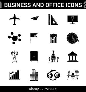 Collection of simple icons on the topic: business and office. Isolated on white background. Stock Photo