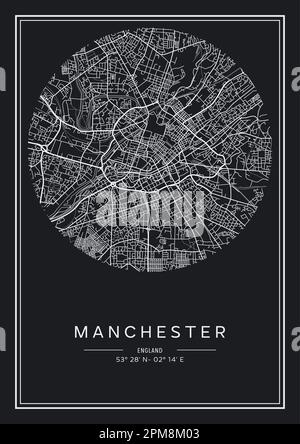 Black and white printable Manchester city map, poster design, vector illistration. Stock Vector