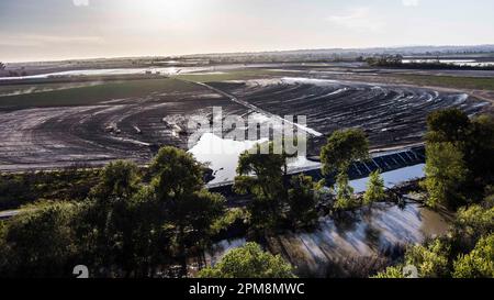 Pajaro, Calif. - March 26: The repaired Pajaro River levee on March 26, 2023. The flood ruined $330,0000 worth of strawberry and Raspberry crops. (Photo by Paul Kuroda for The Washington Post)s. Paul Kuroda/Alamy Stock Photo Stock Photo