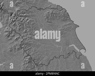 Yorkshire and the Humber, region of United Kingdom. Bilevel elevation map with lakes and rivers Stock Photo