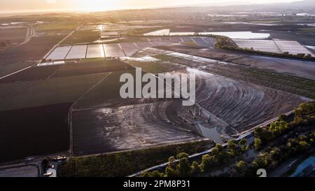 Pajaro, Calif. - March 26: The repaired Pajaro River levee on March 26, 2023. The flood ruined $330,0000 worth of strawberry and Raspberry crops. (Photo by Paul Kuroda for The Washington Post)s. Paul Kuroda/Alamy Stock Photo Stock Photo