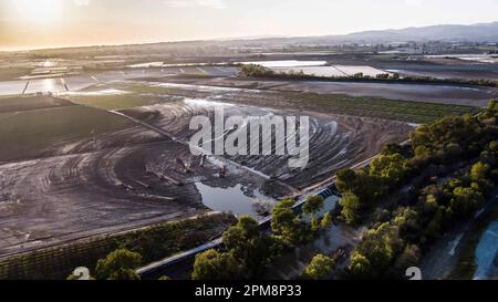 Pajaro, Calif. - March 26: The repaired Pajaro River levee on March 26, 2023. The flood ruined $330,0000 worth of strawberry and Raspberry crops. (Photo by Paul Kuroda for The Washington Post)s. Paul Kuroda/Alamy Stock Photo Stock Photo