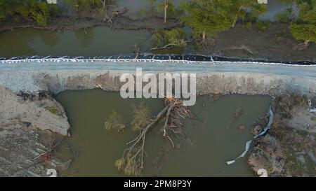 Pajaro, Calif. - March 26: The repaired Pajaro River levee on March 26, 2023. The flood ruined $330,0000 worth of strawberry and Raspberry crops. (Photo by Paul Kuroda for The Washington Post)s. Paul Kuroda/Alamy Stock Photo Stock Photo