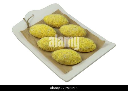 Preparation of homemade meat cutlets. Ready for cooking. Frozen cutlets. Stock Photo