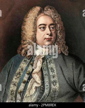 George Frederick Handel (Georg Friedrich Haendel, 1685-1759), Gravure en couleur du 19eme siecle. Stock Photo