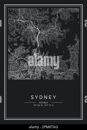 Black and white printable Sydney city map, poster design, vector ...