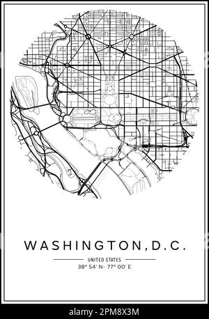 Black and white printable Washington, D.C. city map, poster design ...
