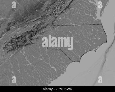 North Carolina, state of United States of America. Bilevel elevation map with lakes and rivers Stock Photo