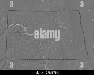 North Dakota, state of United States of America. Bilevel elevation map with lakes and rivers Stock Photo