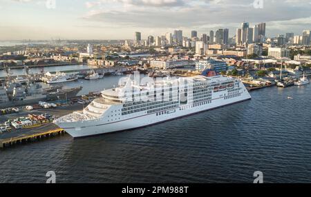 MS Europa 2 (Hapag Lloyd cruises) : the world's most luxurious cruise ship docked in port of Manila South Harbour, Philippines. Luxury german vessel Stock Photo