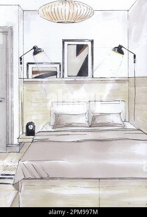 Premium Photo | Abstract bedroom interior design sketch