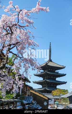 Kyoto, Japan - March 28, 2023: Yasaka pagoda of ancient Hokanji temple in Kyoto, Japan. Stock Photo