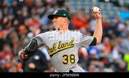 This is a 2023 photo of starting pitcher JP Sears (38) of the Oakland  Athletics baseball team. This image reflects the Oakland Athletics active  roster as of Thursday, Feb. 23, 2023, when