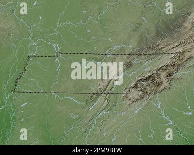 Tennessee, state of United States of America. Elevation map colored in wiki style with lakes and rivers Stock Photo