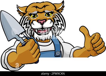 Wildcat Bricklayer Builder Holding Trowel Tool Stock Vector