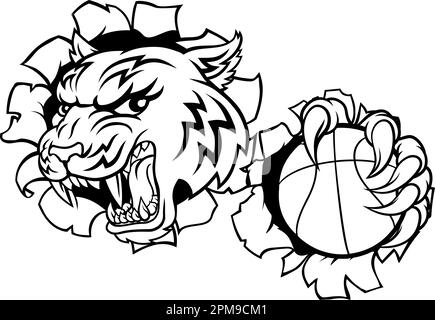 Tiger Baketball Player Animal Sports Mascot Stock Vector