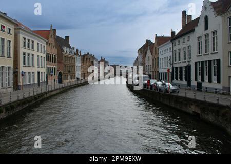 Scenic Canals in downtown Bruges Belgium during spring time Stock Photo
