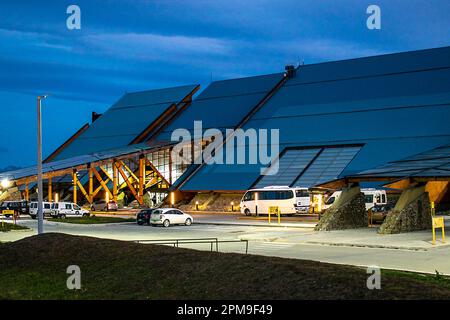 USHUAIA, ARGENTINA, APRIL - 2022 - Exterior facade of malvinas argentinas ushuaia international airport, tierra del fuego, argentina. Stock Photo