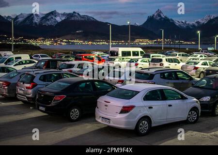 USHUAIA, ARGENTINA, APRIL - 2022 - Vehicle parking of malvinas argentinas ushuaia international airport, tierra del fuego, argentina. Stock Photo