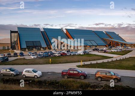 USHUAIA, ARGENTINA, APRIL - 2022 - Exterior facade of malvinas argentinas ushuaia international airport, tierra del fuego, argentina. Stock Photo