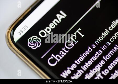 London. UK-08.01.2023. The logo and name of the technology company OpenAI which developed the ChatGPT. Stock Photo