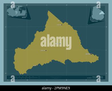 Cerro Largo, department of Uruguay. Solid color shape. Locations and names of major cities of the region. Corner auxiliary location maps Stock Photo