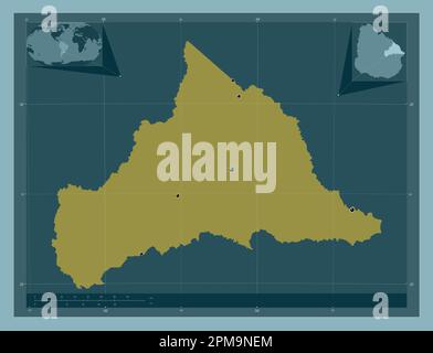 Cerro Largo, department of Uruguay. Solid color shape. Locations of major cities of the region. Corner auxiliary location maps Stock Photo