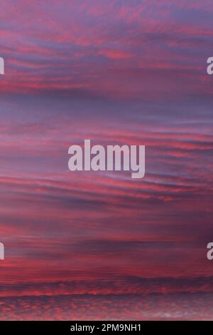 Sunset in autumn producing deep colour in the clouds as the sun dips below the horizon. Stock Photo