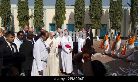 Pope Francis arrives at the Church of the Holy Rosary at Tejgaon in Dhaka during his three-day visit to Bangladesh. Photo: Ripon Abraham tolentinu Stock Photo