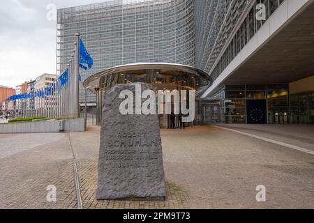 The Berlaymont building seen from the Robert Schuman Roundabout. The Berlaymont is an office building in Brussels, Belgium, which houses the headquart Stock Photo