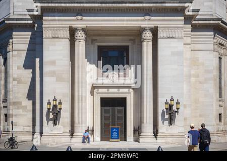 London, UK - March 27, 2023 - Front entrance of Freemasons Hall, featuring classic Art Deco architectural style Stock Photo