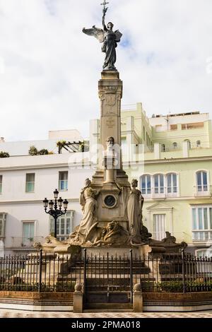 Monumento al Marques de Comillas, Claudio Lopez y Bru. alameda Apodaca. Cadiz, Andalusia, Spain. Monument column. Clavio lopez,statue, Stock Photo