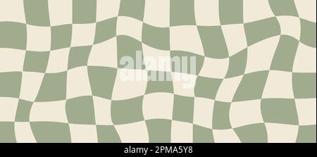 Groovy psychedelic wavy checkerboard background in 60-70s style. Aesthetic abstract pattern. Funky hippie backdrop for surface design. Retro art Stock Vector