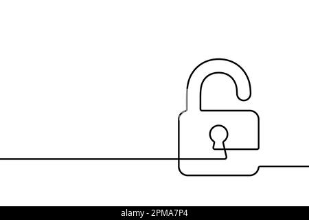 Keyhole icon. Black silhouette lock continuous line isolated on white background. Hand drawn padlock. Secrecy drawing graphic. Simple open lock Stock Vector