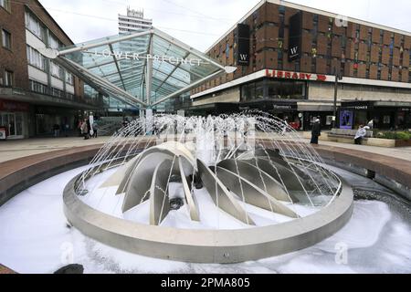 Water fountains in Coventry city centre, West Midlands, Warwickshire, England, UK Stock Photo