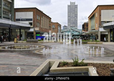 Water fountains in Coventry city centre, West Midlands, Warwickshire, England, UK Stock Photo