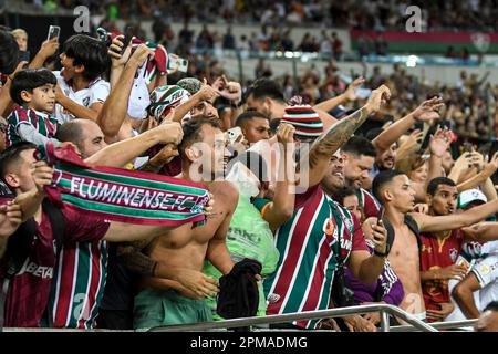 Rio, Brazil - april 9, 2023, fans in match between Fluminense vs Flamengo by final round of Carioca Championship, in Maracana Stadium Stock Photo