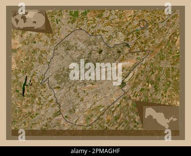 Tashkent City, city of Uzbekistan. Low resolution satellite map. Locations of major cities of the region. Corner auxiliary location maps Stock Photo