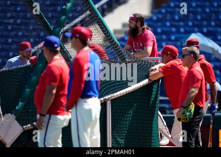 Philadelphia Phillies' Brandon Marsh tosses his wet hair up prior to a  baseball game against the Boston Red Sox, Friday, May 5, 2023, in  Philadelphia. (AP Photo/Chris Szagola Stock Photo - Alamy